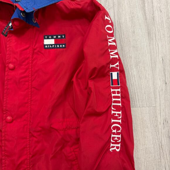 Vintage Tommy Hilfiger Jacket Men's Medium Red Full Zip Hip Hop 90s Streetwear - Picture 3 of 8